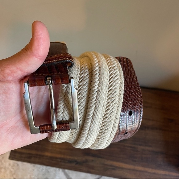 Trafalgar | Men's Cream Brown Stretch Woven Silver Tone Hardware Belt Sz 34 - Picture 1 of 5